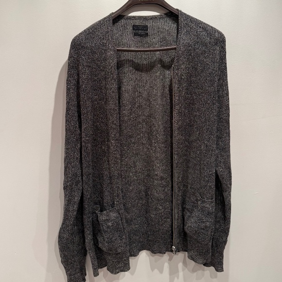 All Saints men's gray open knit cardigan with zipper, size L - Picture 1 of 8